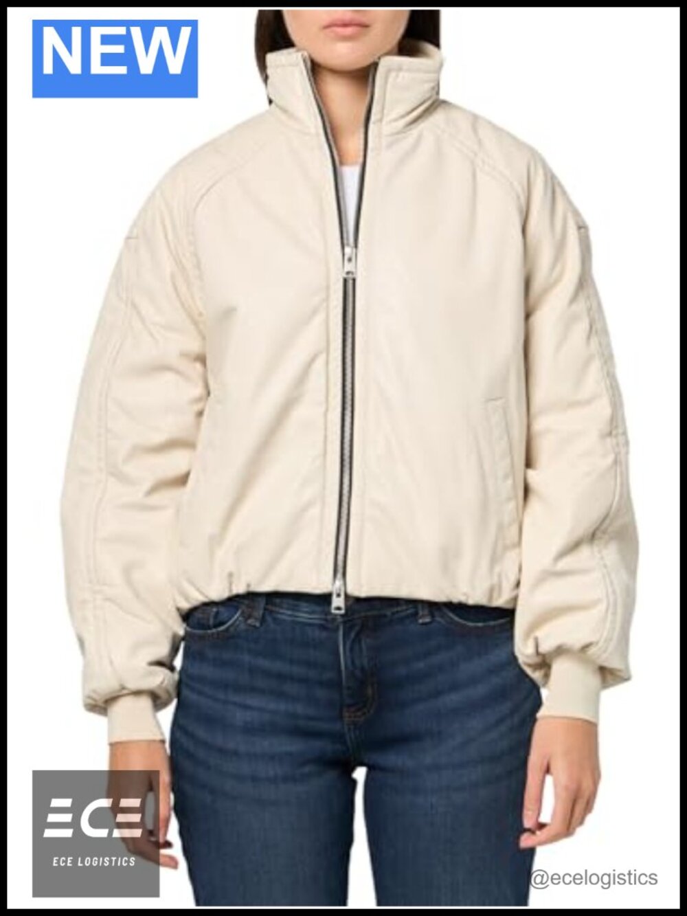 AllSaints Rowan Bomber Leather Jacket Women's Long Sleeve Zip Slant Pocket